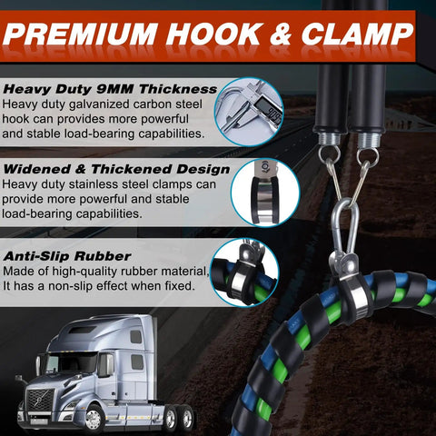 Premium hook and clamp details for Dual Tender Spring Kit For Semi Truck Air Lines With 16 Inch Length And 3 In 1 Hose Holder