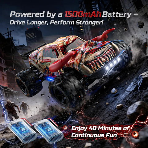 Zombie Themed All Terrain RC Monster Truck 40KPH 4WD Electric Off Road Car With 2.4GHz Remote Waterproof Dual Battery Pack