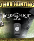 Advertisement for The Boar Light Baited Hog Hunting Light 650 Lumen Green LED Feeder Light Solar Powered Self Contained Motion Sensor