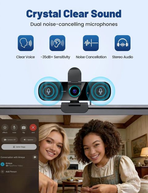 High Grade 1080P Webcam Goes Hard With Sturdy Metal Tripod And Dual Mics Deliver Zero Lag Zoom Chats And Twitch Streams For PC And Laptop Users Right Now, showing dual noise-cancelling mics.