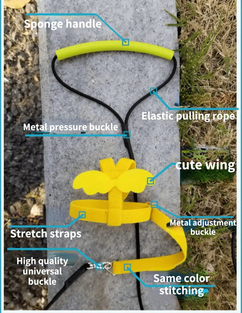 Parrot Bird Harness Leash For Outdoor Training Adjustable Flying Harness with sponge handle and yellow wing design