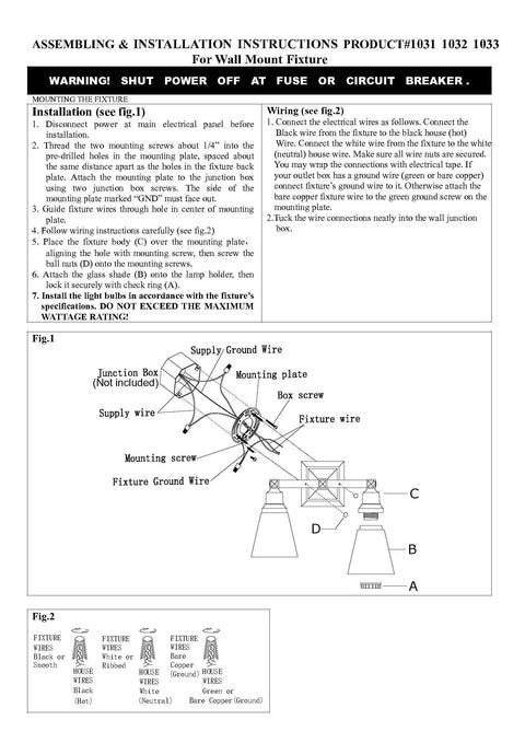 Installation instructions for Mission Style Three Light Vanity Fixture In Brushed Nickel With Frosted Glass For Bathrooms