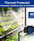 Heavy Duty 1/2Hp Cast Iron Water Transfer Pump Delivers 570Gph Steady Flow And 118Ft Head with thermal protector in garden watering setup.