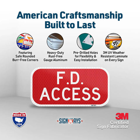 Fire Dept Access Sign 8x4 Reflective Aluminum Marker For Fire Lane Safety In Parking Lots And Commercial Buildings Weatherproof Outdoor Emergency Access Sign With High Visibility And Performance Grade Reflectivity Made in USA.
