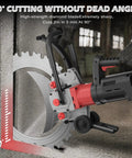 Heavy Duty 16-Inch Electric Concrete Ring Saw With Water Pump cutting through a concrete wall at 90 degrees, showcasing its diamond blade.