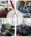 Front view of a 34-inch engine lift chain with 1,000 lb capacity, heavy steel links and hooks.
Side view of a 34-inch engine lift chain setup around a car engine bay for hoisting.
Close-up of the steel lifting chain links and hook ends for a 34-inch engine hoist.
Installed view: engine suspended by a 34-inch lift chain attached to the vehicle.