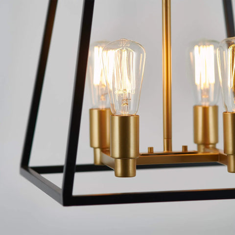 Carter Square 4 Light Pendant Light Fixture In Steel With Black And Gold Finish Fully Dimmable With Adjustable Rods For Kitchen Islands