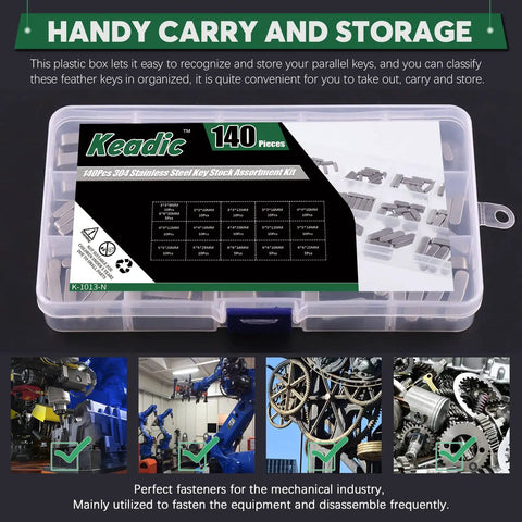 Heavy Duty Pro Grade 140Pcs Feather Keys And Woodruff Key Set 16 Sizes in plastic box for industrial use