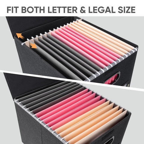 Collapsible File Organizer Box With Lid Featuring Slick Glide Rails For Letter Size Documents Made From Sturdy Polyester To Keep Your Desk Files Nifty And Totally Legit Neat