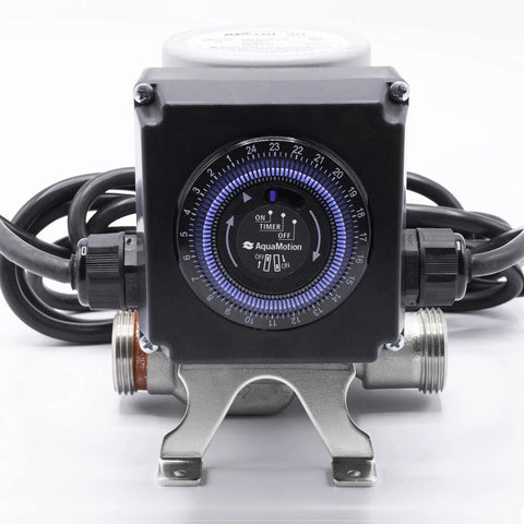Fully Automatic Instant Hot Water Recirculation Pump For Under Sink Setup With Zero Wait Time And Super Slick Energy Saving Design For Easy Living closeup of timer and pump components.