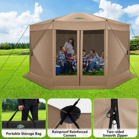 15x15 Foot Pop Up Gazebo Screen Tent For Camping Instant Hub Canopy With Mosquito Netting Spacious Screen Room