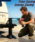 Man using cordless drill adapter on trailer jack, Get Rid Of The Arm Busting Lazy Crank On Your Top Wind Trailer Jack And Switch