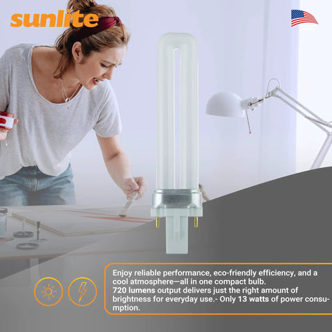 Compact Fluorescent U Shaped Twin Tube Light Bulb 13W 120V 720 Lumens 2 Pin GX23 Base Daylight 6500K 10 Pack in office setting