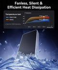 Straight Fire 80Gbps M.2 NVMe SSD Enclosure Portable External Drive with heat dissipation testing graph and cooling design.