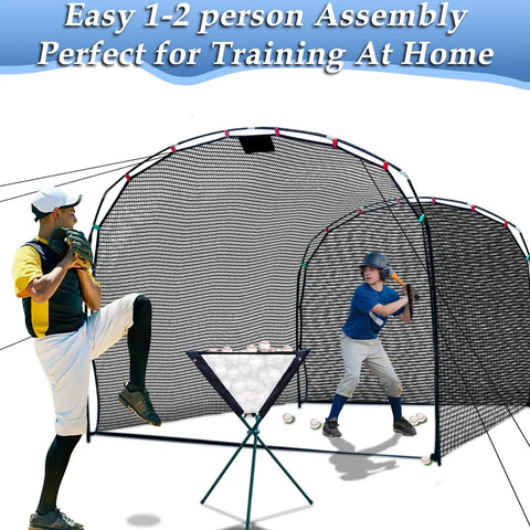 Backyard Baseball Batting Cage With Open Front Design Portable Hitting Net For Youth And Teens L Shaped Practice Net shown with players