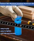 Premium Steel Stair Gauges For Framing Squares, anodized aluminum tool with grip design, used for precise measurements.