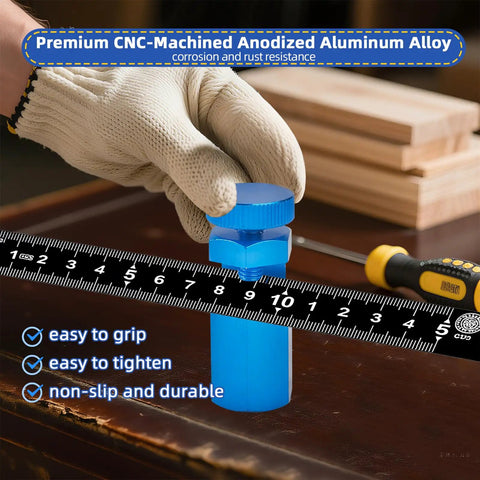 Premium Steel Stair Gauges For Framing Squares, anodized aluminum tool with grip design, used for precise measurements.