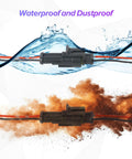 Rock-Solid Waterproof Electrical Auto Wire Connectors 2-Pin Plug-In Terminals shown with water and dust elements for durability.