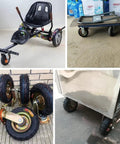 2 Pack Heavy Duty Inflatable Rubber Trolley Wheels With Swivel Caster Design For Zero Roll Resistance And Pro Grade Load Bearing Support Built Like A Boss To Handle Any Rough Job Smoothly showcased on various carts.