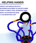 Five Arm Helping Hands With Led Magnifier For Electronics Soldering And PCB Workbench Organizer, Non Slip Weighted Stand