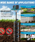 Image showing Cordless Post Hole Digger For 18V Battery Systems with applications for plants, fence posts, and beach umbrellas.