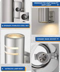 Close-up details of Two Pack Dusk To Dawn Outdoor Wall Sconces, Waterproof Stainless Steel Exterior Light Fixtures With Sensor