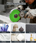 Person using 5-Piece 4.5 Inch Glass Cutting Discs For Angle Grinder Ultra-Thin Diamond Saw Blades on marble slab
