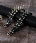 Kickin Punk Rock Leather Cuff Bracelet, Dope Gothic Steampunk Wristband with sharp metal spikes and rivets.