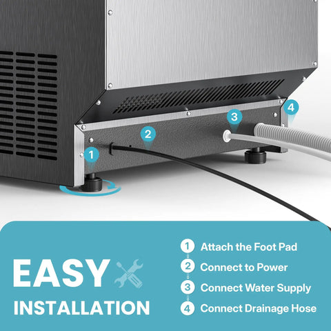 Top Shelf Commercial Ice Maker Delivers A Solid 120 Lbs Daily Output With 33 Lbs Storage Plus Built In Water Filter making installation easy.