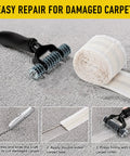 Upgraded Carpet Patch Repair Kit With Strong Double Sided Seam Tape For Living Room Hard Surfaces Super Effortless No Sweat Home Maintenance Quick Fix Solutions All In One displaying carpet roller and adhesive tape.