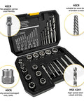 26 Piece Bolt And Screw Extractor Set With Hex Adapters And HSS Drill Bits Heavy Duty Easy Out Kit for Bustin Stripped Damaged Rusted Bolts And Nuts Now, open case with tools