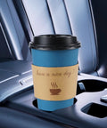 100 Pack 16 Oz Disposable To Go Coffee Cups With Lids, Sleeves And Stir Sticks For Grab And Go Hot Or Cold Drinks, Leakproof And Spill Resistant Paper Cups For Office Home Shop Events Navy in car cup holder