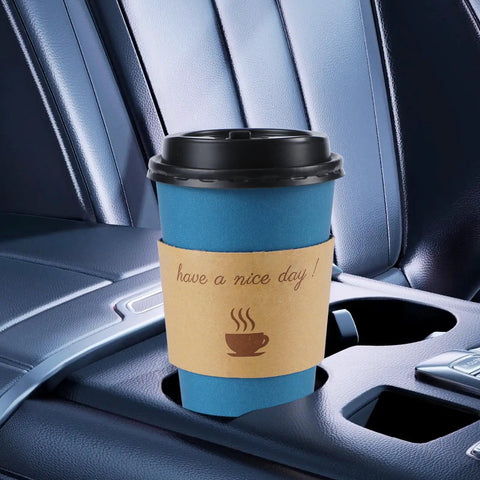 100 Pack 16 Oz Disposable To Go Coffee Cups With Lids, Sleeves And Stir Sticks For Grab And Go Hot Or Cold Drinks, Leakproof And Spill Resistant Paper Cups For Office Home Shop Events Navy in car cup holder
