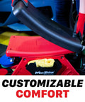 2 In 1 Modular Detailing Creeper Seat With Cushion And Tool Tray, red seat in garage setting with cleaning supplies