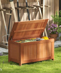 Outdoor Wood Deck Box With Flip Top Bench Go To Patio Storage For Garden And Poolside 52 Gallon Capacity Weatherproof Solid Wood Chest