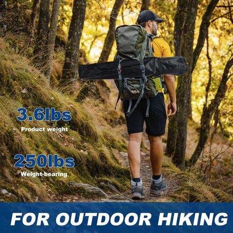 Hiker carrying Two Pack Ultra Lightweight Camping Chairs For Adults And Teens, 250 Lb Capacity, Foldable Portable Chairs on forest trail
