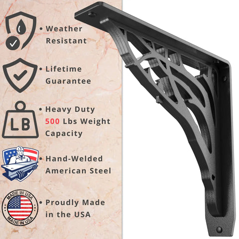 Heavy Duty Shelf Bracket Kit 10x10 Inches Set Of Two Metal Brackets With Cast Iron Finish, Decorative Corbel And Mantel Mounting Support That's Built To Last, Tough As Nails For Strong Shelving And Countertop Displays