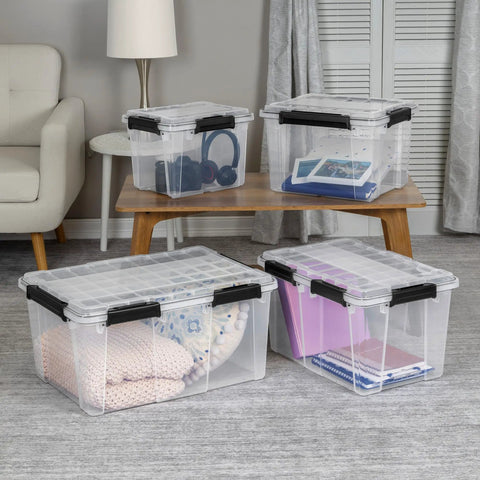 Rock Solid Clear Stackable Plastic Storage Bins With Resilient Gasket Seals Keep Your Stuff Protected While Stacking Tall In Garage These 80 Quart Bins Are A Total Game Changer For Bulk Organization Including This Sweet Value 8 Pack Set