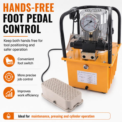 Heavy Duty 750W Electric Hydraulic Pump With Double Acting Design And Pedal Switch Cranking 10000PSI And Dead Accurate Pressure Gauge For Real Shop Work And No Hassle Operation