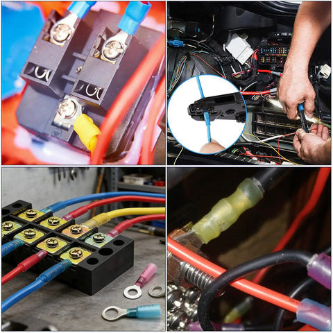 610 Piece Heat Shrink Wire Connectors Kit for Marine Use with waterproof crimp terminals, rings, and insulated connections.