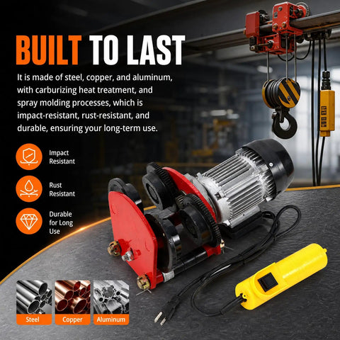 Heavy Duty 2200 LB Industrial Electric Hoist Trolley Winch For 4ft I Beam Track Overhead Crane Lift With Remote Control