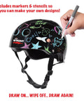 Dry Erase Kids Helmet For Bike, Skate, Scooter And Inline Skating With Neon Markers And Stencil Kit, Customizable Art