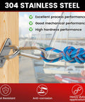 Tough As Nails Heavy Duty 304 Stainless Steel Pad Eye Snap Hooks For Ceiling Mounts M5 Threading 500 Lb Weight Capacity Rust Resistant Hardware 8 Pack For Outdoor Jobs, showing a snap hook fastening a rope to a wooden mount.