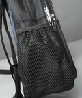 Close-up of the mesh side pocket of the Slick Clear PVC Tool Backpack For Cleanroom Engineers Hauling Laptops And Essential Kits With Cushioned Straps And Reinforced Handles Crafted For The Daily Grind And Quick On The Go Mobility.