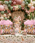 Pink Deer Camo Gift Bag Set with Tissue Paper and Greeting Card at a woodland themed party decor, birthday setup.