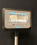 Digital LCD display showing weight of 50.0 lb on No Fuss Setup Rock Solid Bench And Receiving Scale 300 Lb Capacity.
