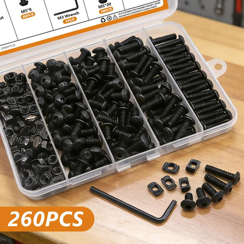 M5 T Nuts And Bolts Assortment Kit For 2020 Aluminum Extrusion Includes M5 Screws 8 To 20mm Hex Socket Fasteners T Slot Nuts