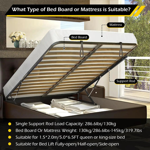 Super Heavy Duty Hydraulic Bed Lift Mechanism 4.6 Ft Gas Spring Platform For Mattress Storage Sofa Hinge showing mattress and bed board.