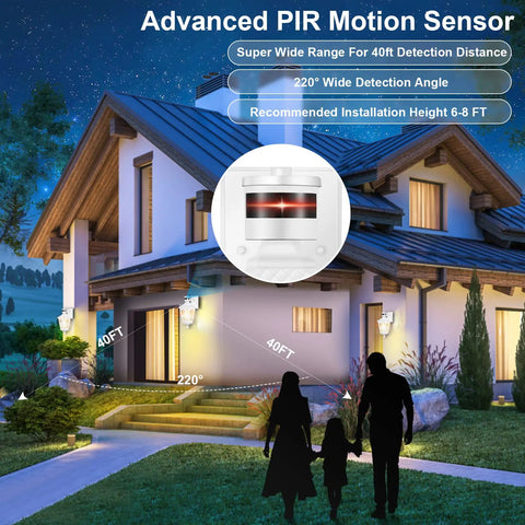Family approaching house lit by Easy Install Outdoor Motion Sensor Wall Lights With Dusk To Dawn Sensor LED Lantern Exterior Fixture