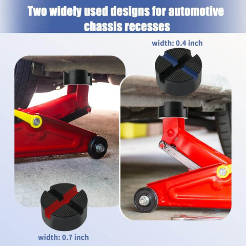 Universal Pinch Weld Jack Pad Adapter For Floor Jacks Upgraded Rubber Pad With X Slot Design Frame Rail Protective Pad installed on red floor jack